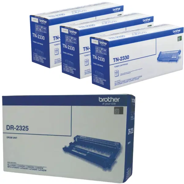 Brother DR2325 Drum Unit & 3 x Brother TN2330 Black Toner Cartridge