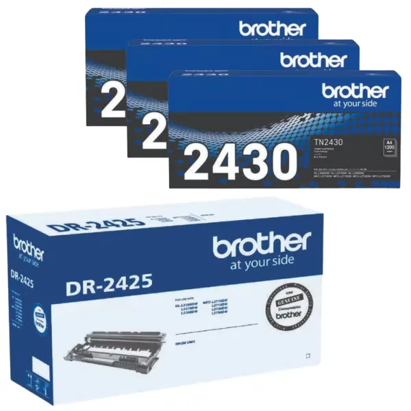 Brother DR2425 Drum Unit & 3 x Brother TN2430 Black Toner Cartridge