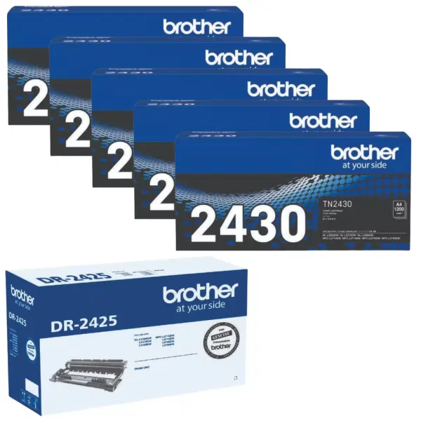 Brother DR2425 Drum Unit & 5 x Brother TN2430 Black Toner Cartridge