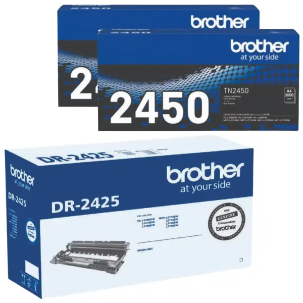 Brother DR2425 Drum Unit & 2 x Brother TN2450 Black Toner Cartridge