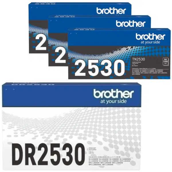 Brother DR2530 Drum Unit & 3 x Brother TN2530 Toner Cartridge