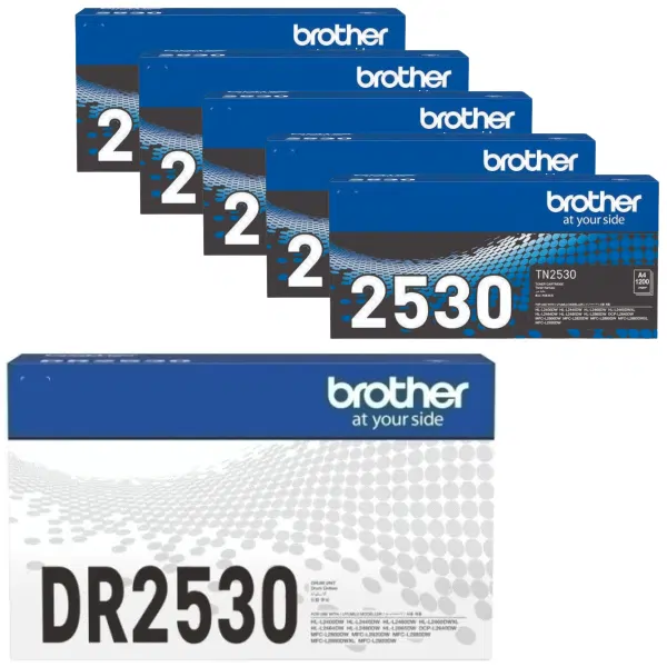 Brother DR2530 Drum Unit & 5 x Brother TN2530 Toner Cartridge