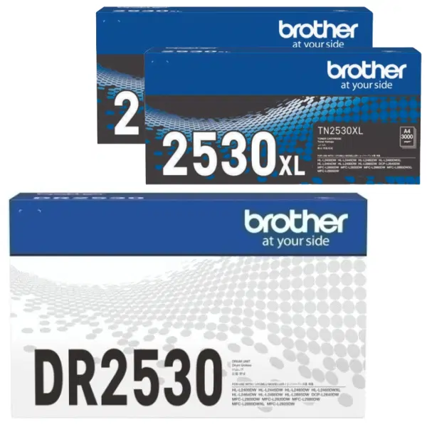 Brother DR2530 Drum Unit & 2 x Brother TN2530XL Toner Cartridge