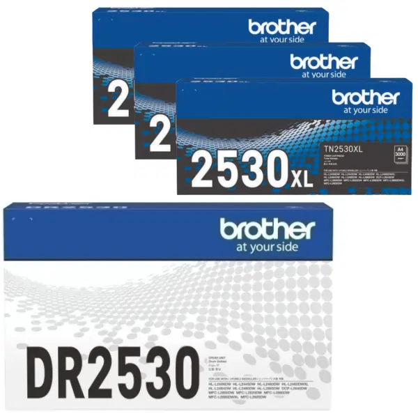 Brother DR2530 Drum Unit & 3 x Brother TN2530XL Toner Cartridge