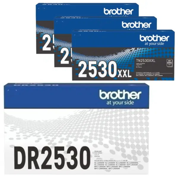 Brother DR2530 Drum Unit & 3 x Brother TN2530XXL Toner Cartridge