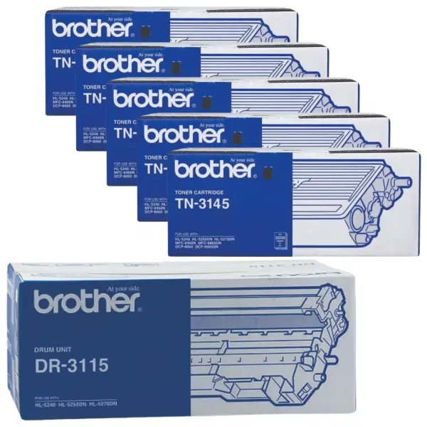 Brother DR3115 Drum Unit & 5 x Brother TN3145 Black Toner Cartridge