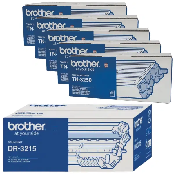 Brother DR3215 Drum Unit & 5 x Brother TN3250 Black Toner Cartridge