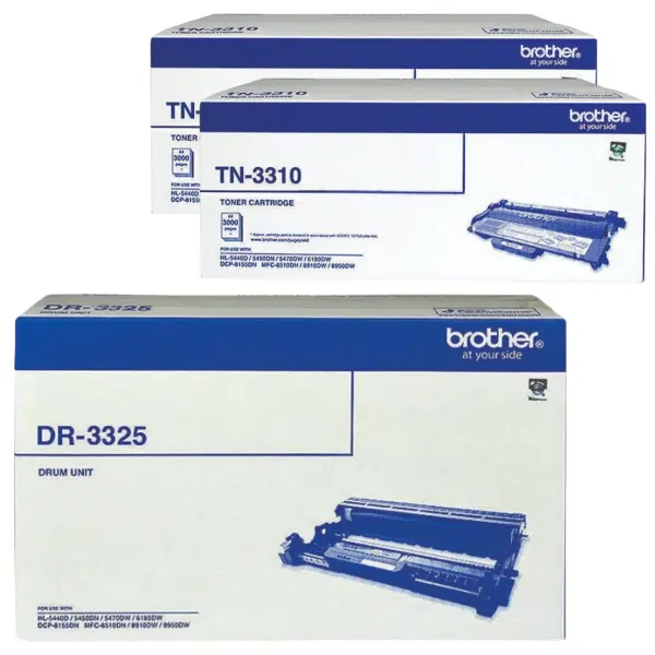 Brother DR3325 Drum Unit & 2 x Brother TN3310 Black Toner Cartridge