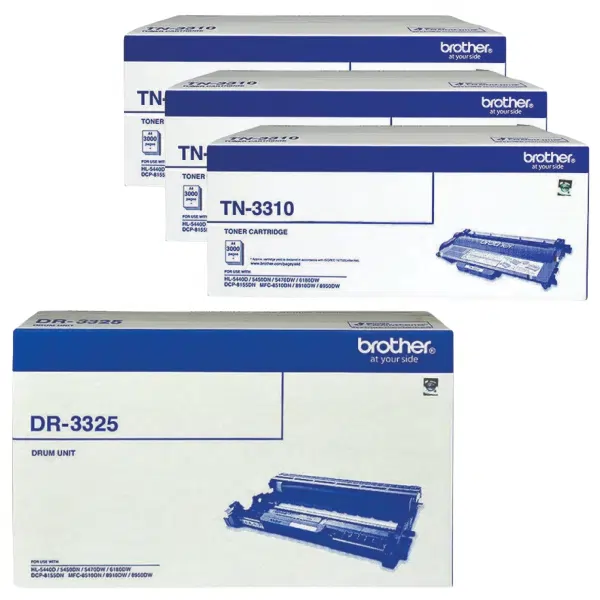 Brother DR3325 Drum Unit & 3 x Brother TN3310 Black Toner Cartridge