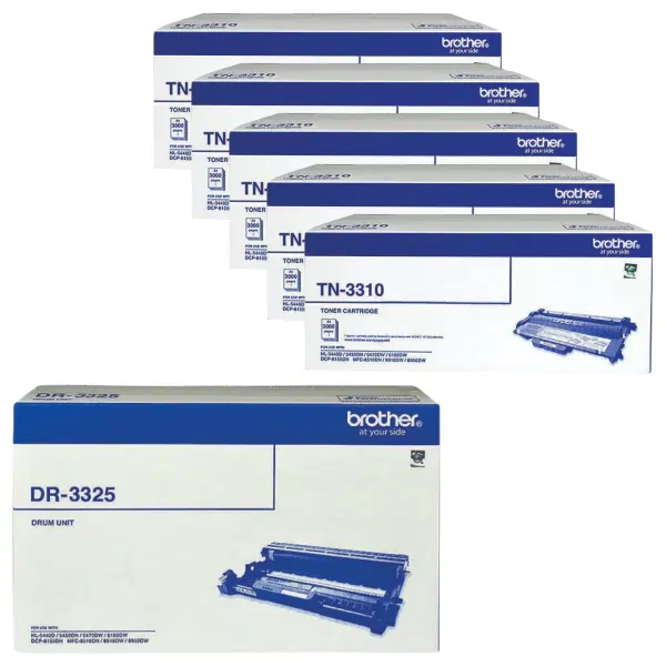 Brother DR3325 Drum Unit & 5 x Brother TN3310 Black Toner Cartridge