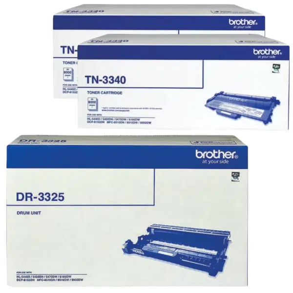 Brother DR3325 Drum Unit & 2 x Brother TN3340 Black Toner Cartridge