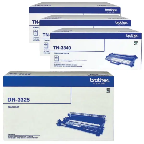 Brother DR3325 Drum Unit & 3 x Brother TN3340 Black Toner Cartridge