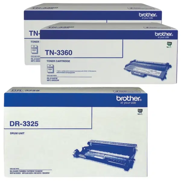 Brother DR3325 Drum Unit & 2 x Brother TN3360 Black Toner Cartridge