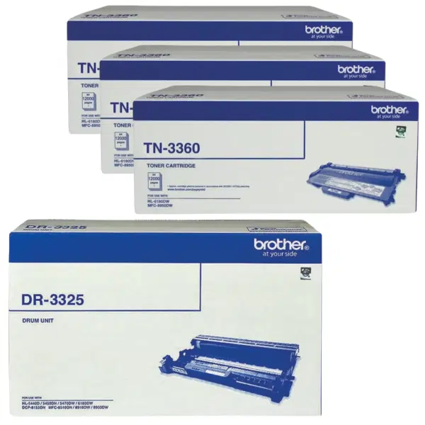 Brother DR3325 Drum Unit & 3 x Brother TN3360 Black Toner Cartridge