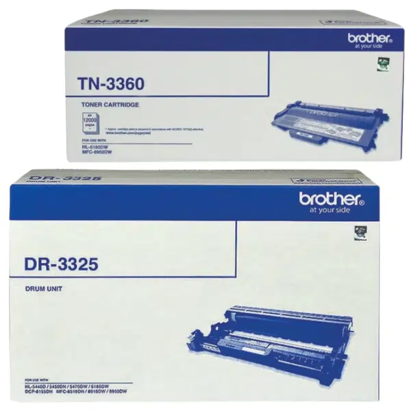 Brother DR3325 Drum Unit & Brother TN3360 Black Toner Cartridge