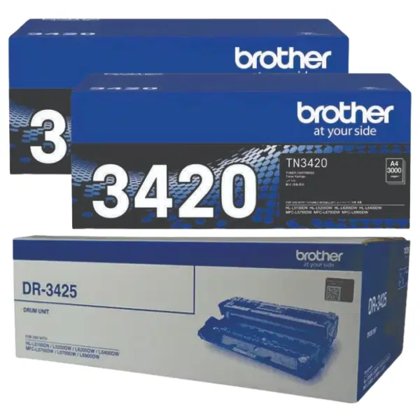 Brother DR3425 Drum Unit & 2 x Brother TN3420 Black Toner Cartridge