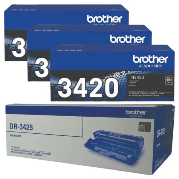 Brother DR3425 Drum Unit & 3 x Brother TN3420 Black Toner Cartridge