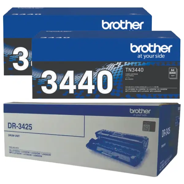 Brother DR3425 Drum Unit & 2 x Brother TN3440 Black Toner Cartridge