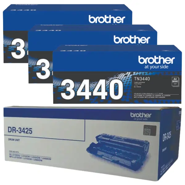 Brother DR3425 Drum Unit & 3 x Brother TN3440 Black Toner Cartridge