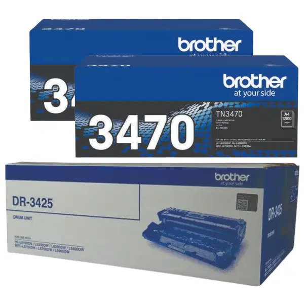 Brother DR3425 Drum Unit & 2 x Brother TN3470 Black Toner Cartridge