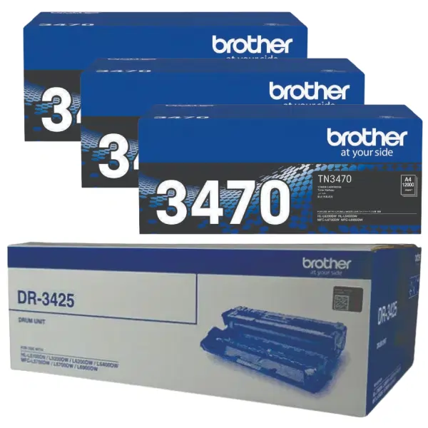 Brother DR3425 Drum Unit & 3 x Brother TN3470 Black Toner Cartridge