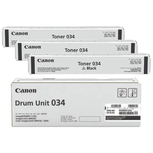 Canon CART034 Black Drum Unit & 3 x Canon CART034 Black Toner Cartridge