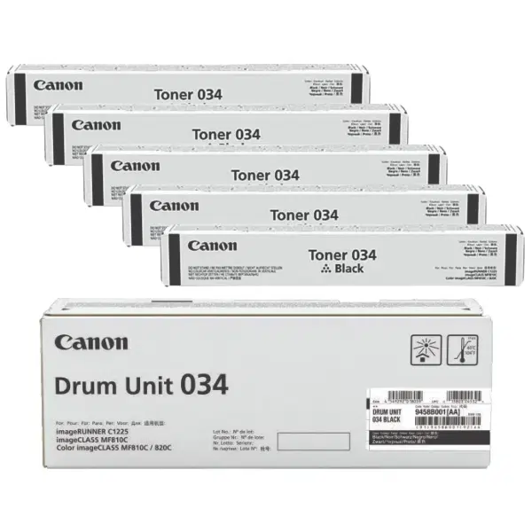 Canon CART034 Black Drum Unit & 5 x Canon CART034 Black Toner Cartridge