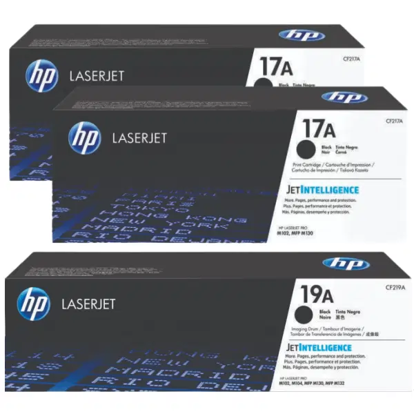 HP #19A Imaging Drum Unit CF219A & 2 x HP #17A Black Toner Cartridge CF217A