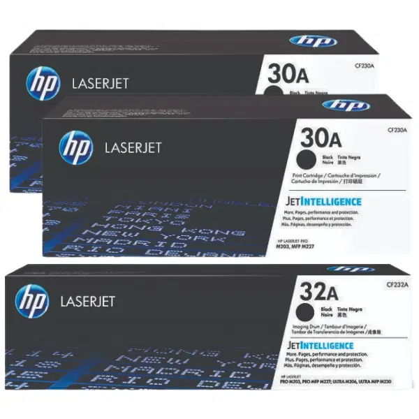 HP #32A Imaging Drum Unit CF232A & 2 x HP #30A Black Toner Cartridge CF230A