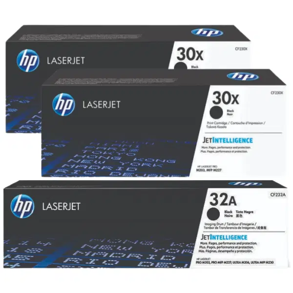 HP #32A Imaging Drum Unit CF232A & 2 x HP #30X Black Toner Cartridge CF230X