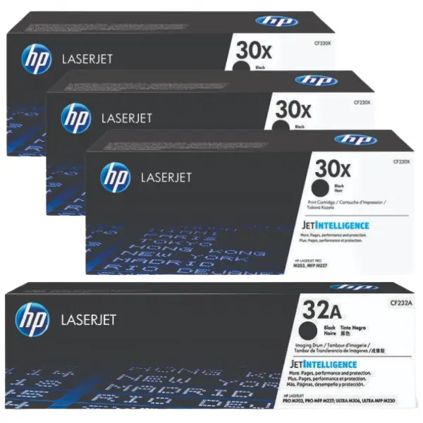 HP #32A Imaging Drum Unit CF232A & 3 x HP #30X Black Toner Cartridge CF230X