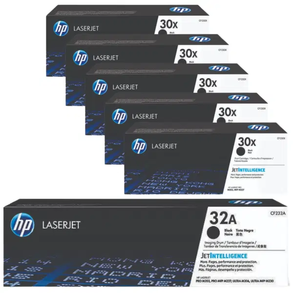 HP #32A Imaging Drum Unit CF232A & 5 x HP #30X Black Toner Cartridge CF230X