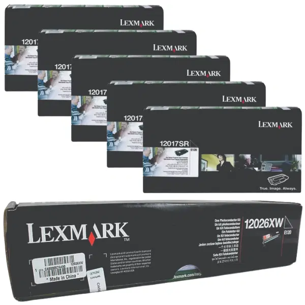 Lexmark 12026XW Drum Unit & 5 x Lexmark 12017SR Black Toner Cartridge