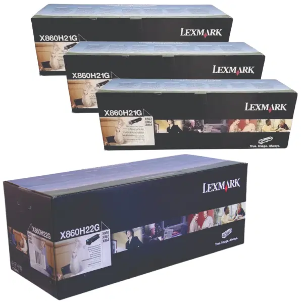 Lexmark X860H22G Drum Unit & 3 x Lexmark X860H21G Black Toner Cartridge