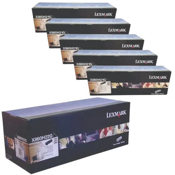 Lexmark X860H22G Drum Unit & 5 x Lexmark X860H21G Black Toner Cartridge