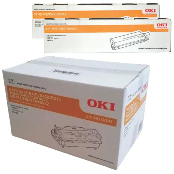 Oki B431 Drum Unit & 2 x OKI B431 Black High Yield Toner Cartridge 44574303 44574703