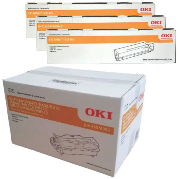 Oki B431 Drum Unit & 3 x OKI B431 Black High Yield Toner Cartridge 44574303 44917603