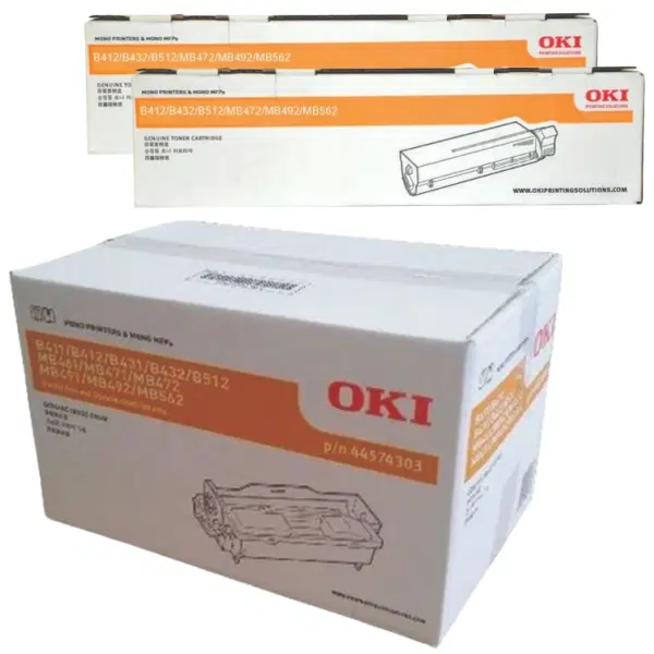 Oki B431 Drum Unit & 2 x OKI B432 Black Toner Cartridge 44574303 45807103