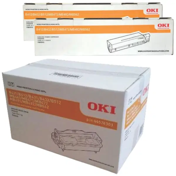 Oki B431 Drum Unit & 2 x OKI B432 High Yield Black Toner Cartridge 44574303 45807107