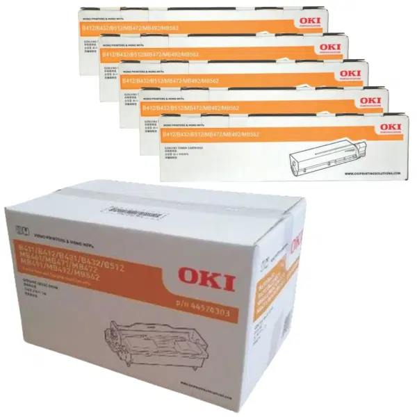 Oki B431 Drum Unit & 5 x OKI B432 High Yield Black Toner Cartridge 44574303 45807107