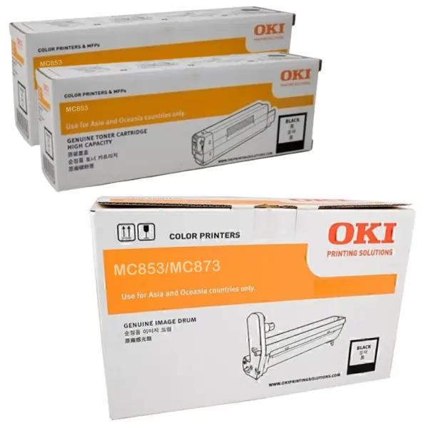 Oki MC853 Black Drum Unit & 2 x OKI MC853 Black Toner Cartridge