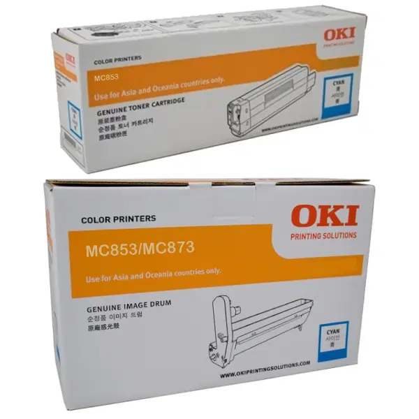 Oki MC853 Cyan Drum Unit & OKI MC853 Cyan Toner Cartridge