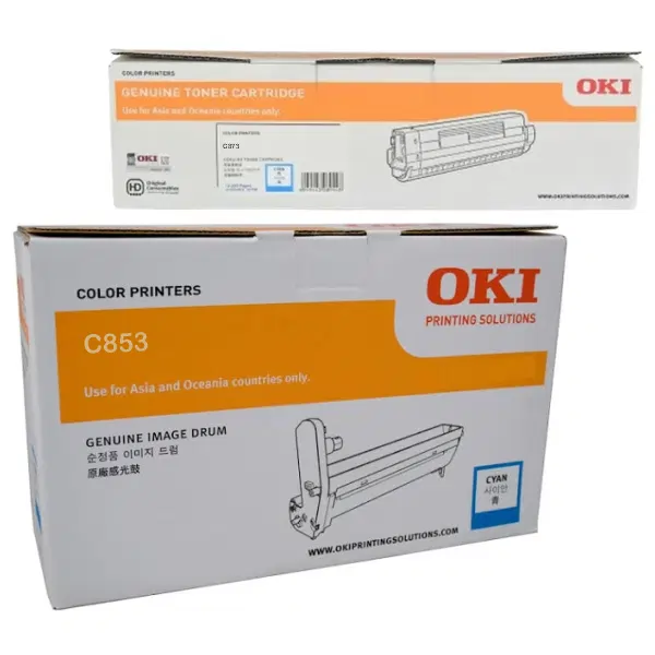 Oki MC853 Cyan Drum Unit & OKI MC873 Cyan Toner Cartridge 44844483 45862830