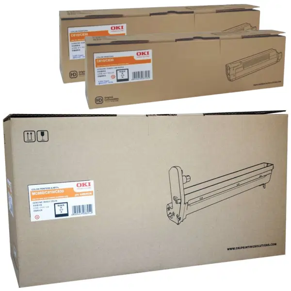 Oki MC860 Black Drum Unit & 2 x OKI C810 Black Toner Cartridge 44064036 44059136