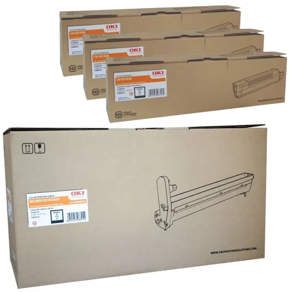 Oki MC860 Black Drum Unit & 3 x OKI C810 Black Toner Cartridge 44064036 44059136