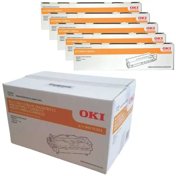 Oki B431 Drum Unit & 5 x OKI B431 Black High Yield Toner Cartridge 44574303 44917603