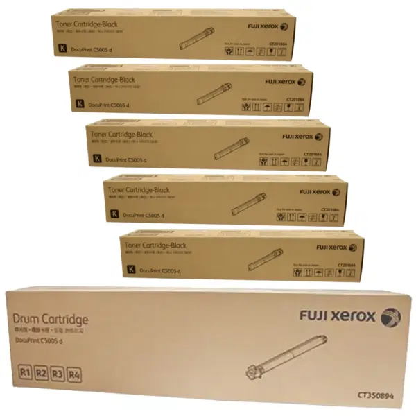 Fuji Xerox CT350894 Drum Unit & 5 x Fuji Xerox CT201664 Black Toner Cartridge