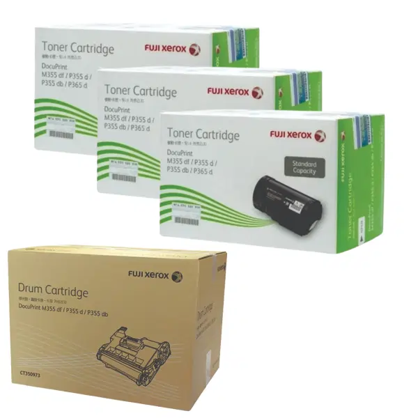 Fuji Xerox CT350973 Drum Unit & 3 x Fuji Xerox CT201937 Black Toner Cartridge