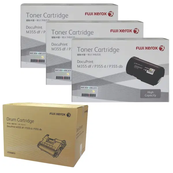 Fuji Xerox CT350973 Drum Unit & 3 x Fuji Xerox CT201938 Black Toner Cartridge