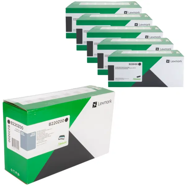 Lexmark B220Z00 Imaging Unit & 5 x Lexmark B226H00 High Yield Black Toner Cartridge